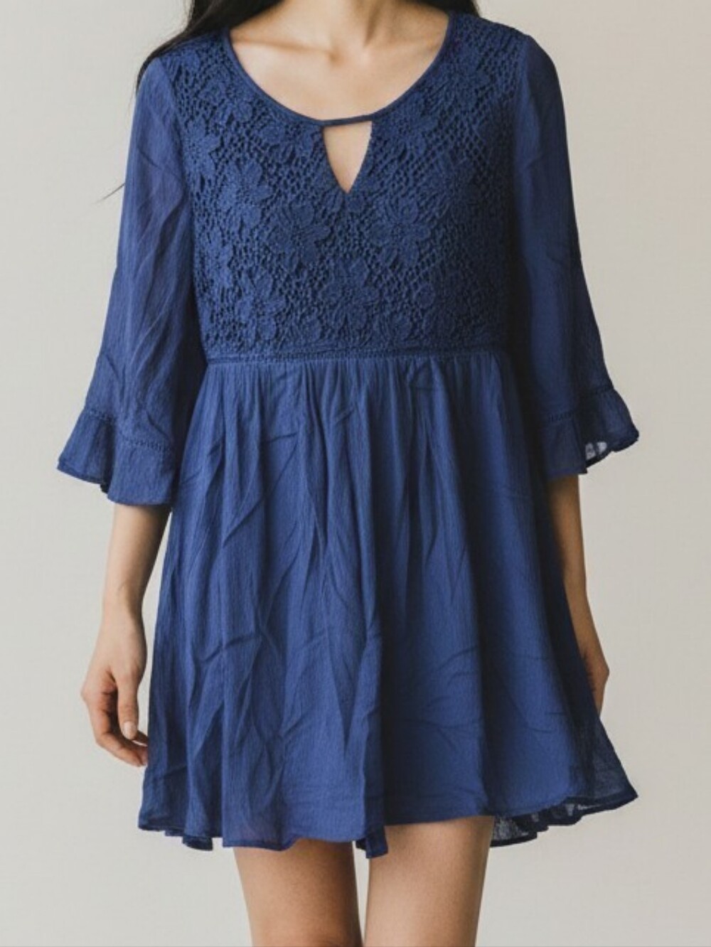miami Cobalt Blue Crochet Yoke Midi Dress